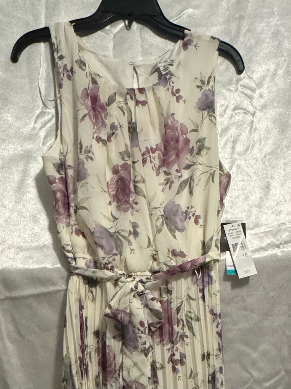 Studio 1 Cream Maxi Dress pleated bottom Purple Floral Print New with tags
